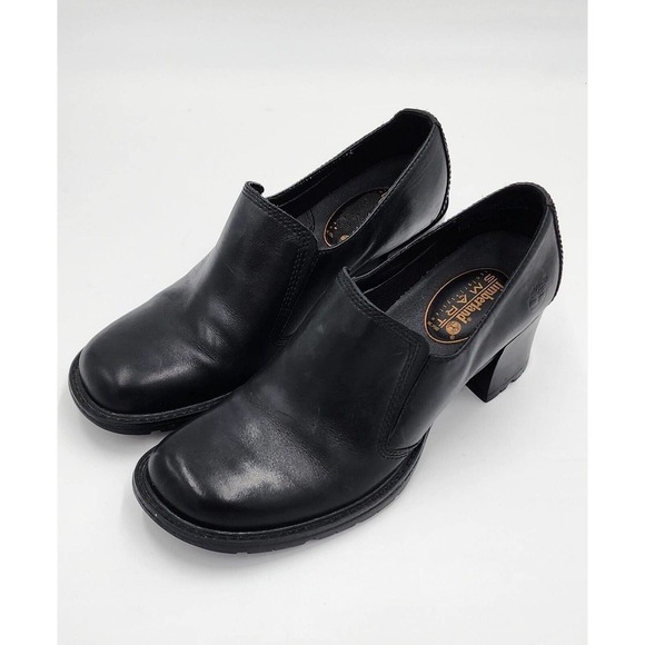 Timberland Y2K Chunky Black Leather Loafer Block Heel Slip On Size 8.5M - Picture 3 of 11